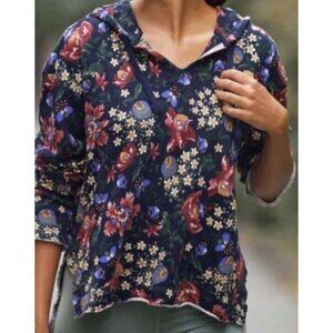 Anthropologie Daily Practice Women's Sz S Floral Hooded Sweatshirt Cotton Blend